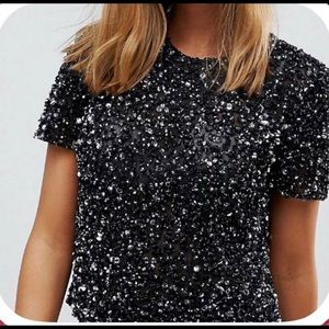 ASOS PETITE TSHIRT WITH SEQUIN EMBELLISHMENT~SZ 10